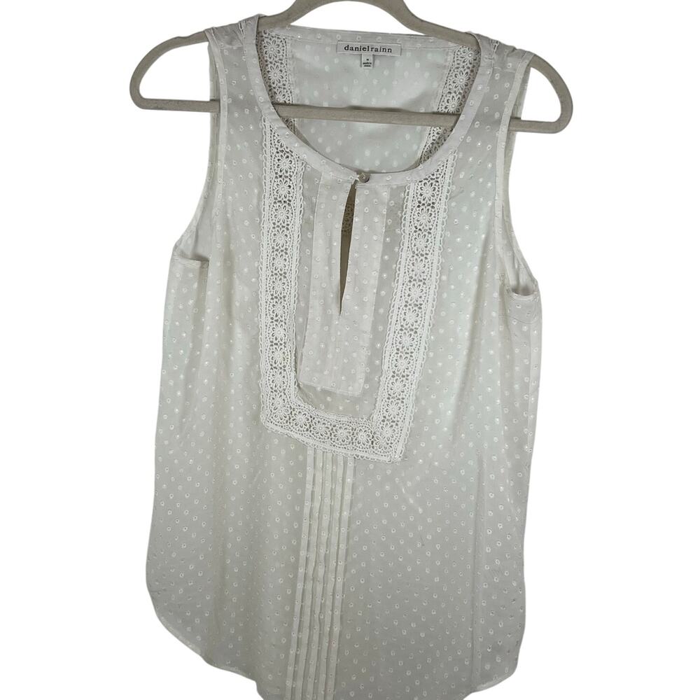 Daniel Rainn Ivory Sleeveless Sheer Top Textured Swiss Dots Lace Crocheted Med